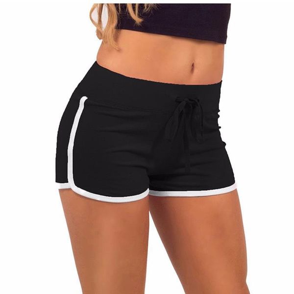

summer leisure contrast binding women shorts side split elastic waist loose casual yo ga short feminino, White;black