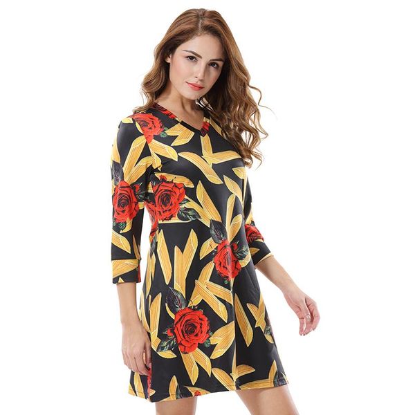 

casual dresses apperloth ladies 2021 autumn dress long sleeve flower print office lady blouses women's v-neck floral, Black;gray