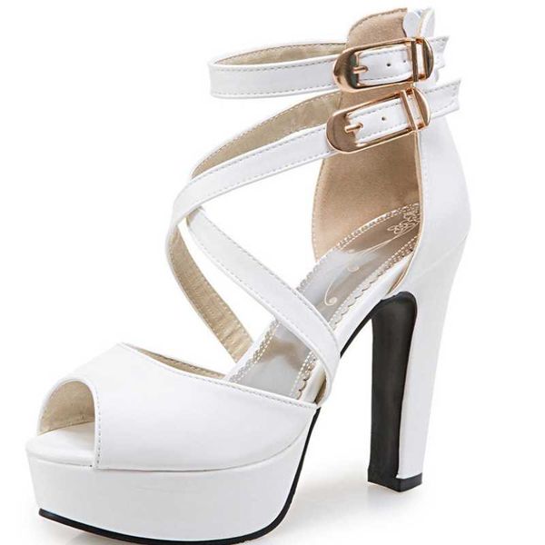 

dress shoes women sandals solid color high heel platform sandales ladies for party cross strap plus size 40-48 sandalias mujer wsh3907, Black