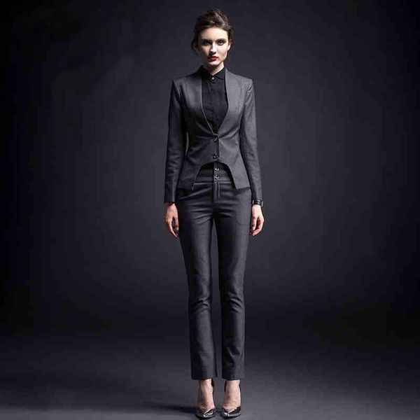

women's suits & blazers 2 pieces set formal pant suit with pocket women work wear office lady uniform style business jacket loose pants, White;black