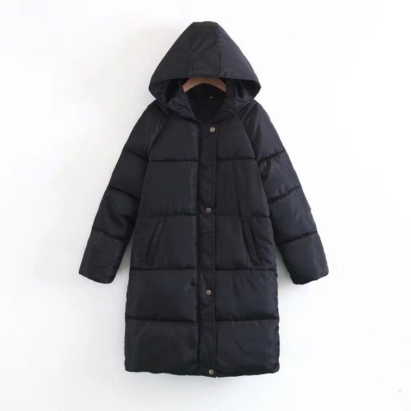 

women coats Fashion Long parkas winter Padded Lady Leisure style Jacket Pocket Hooded Warm Coat, Black