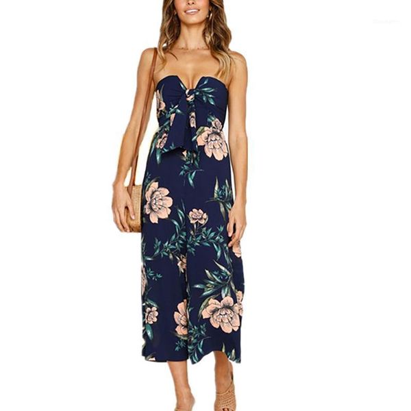 Jumpsuits das Mulheres Macacões Dorvivon Vintage Floral Impressão Mulheres Sexy Strapless Calf-comprimento Calças de Verão Macacões Salopette Femme Roupas