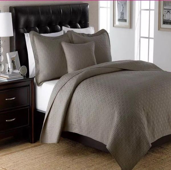 

comforters & sets cool grey khaki color cotton bedspread bedcover quality quilting quilts king size europe embroidery patchwork quilt 3pcs s