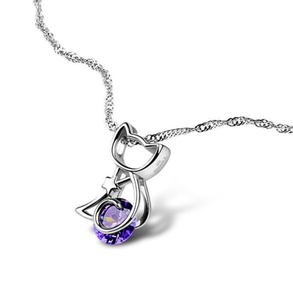 

romantic dazzling purple zircon pendant fashion elegant silver women jewelry necklace 925 sterling cat chains