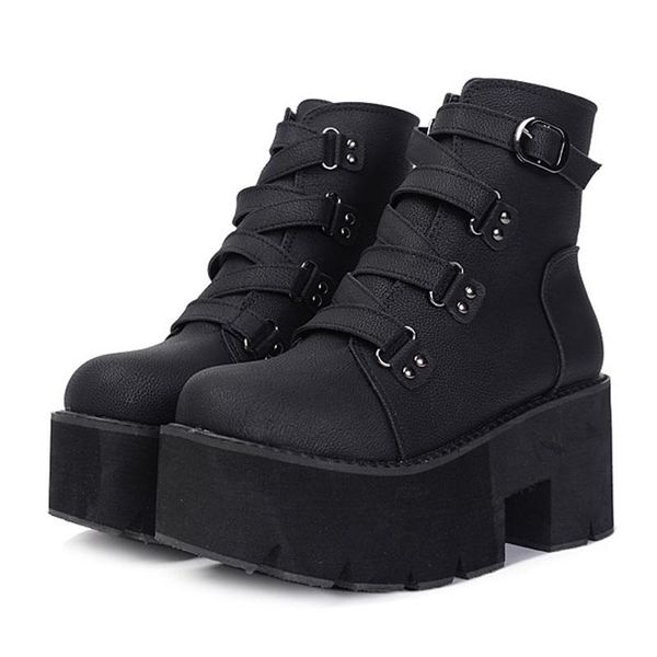 

boots high punk heel winter autumn shoes motorcycle black leather ankle women
