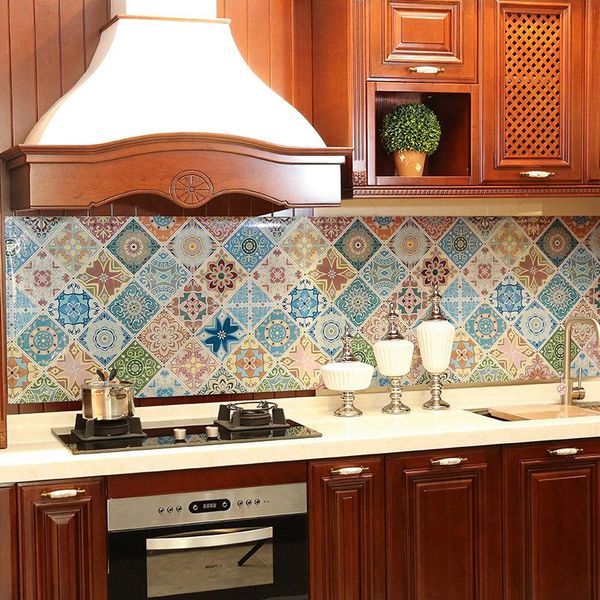

wallpapers 6m diamond lattice kitchen oil-proof stickers high temperature cookself-adhesive tile cabinet counterrange wall