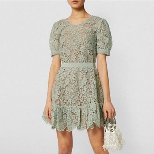

dresses dresses for women party lace 2021 designer fashion short sleeve hollow out summer green mini dress, Black;gray