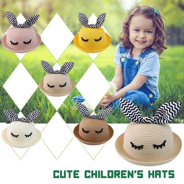 

summer baby hats children bucket cap boys girls cartoon straw fashion beach sun hat caps outdoor children's &, Yellow