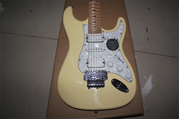 

yellow six string st electric guitar, customized logo