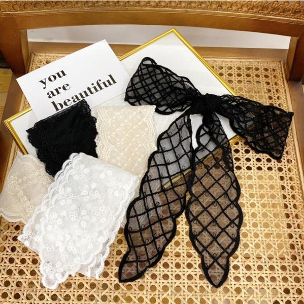 

scarves spring summer fashion cute narrow long lace head scarf small foulard neckerchief for ladies headband accessory 2021, Blue;gray