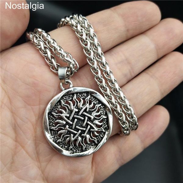 

pendant necklaces amulet necklace slavic rune paganism kolovrat vintage antique solstice wheel charm talisman wicca jewelry, Silver
