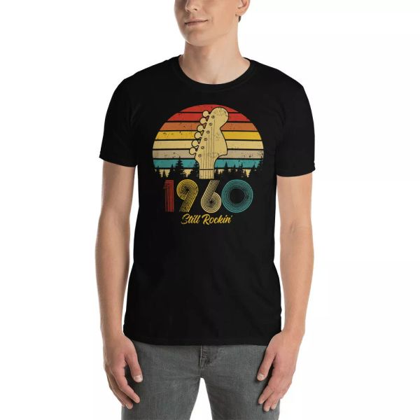 

vintage retro 1960 still rockin' cool guitar rock 60th birthday shirt, White;black