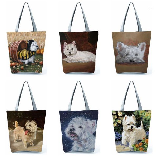 

evening bags unique design westie dog painting square handbag for women shopping shopper large capacity eco totes practical shoulder bag