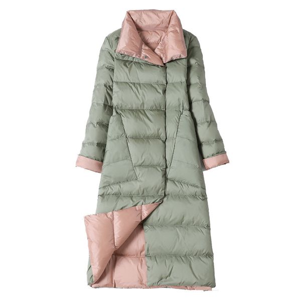 

double sided color light women 90%down coat solid stand collar pockets slim ladies coats winter fashion ladies down jacket 210518, Black