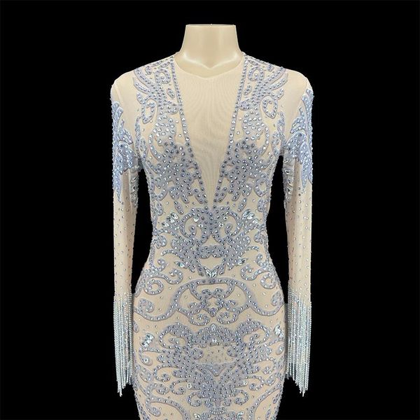 

stage wear sparkly silver rhinestone chain transparent short dress evening women singer show outfit celebrate prom party birthday, Black;red