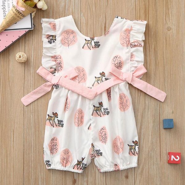

baby girl rompers born infant boy bow cartoon deer romper clothes outfits jumpsuit kids, Blue