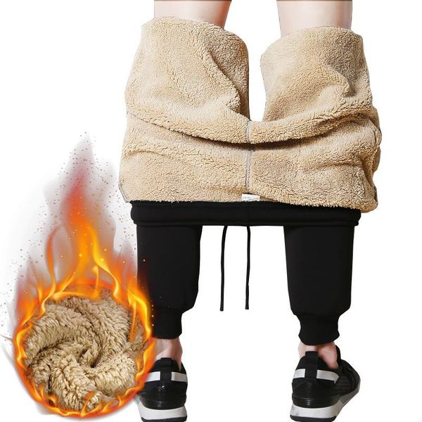 

men's pants cashmere sweatpants lamb wool plus size men joggers track elastic waist sport casual trousers fitness clothing black grey