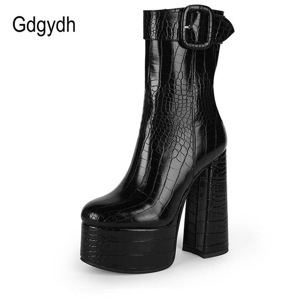 

boots gdgydh black leather women booties ankle chunky heel gothic platform shoes high veganfootwear side zip quality
