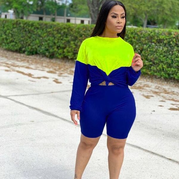 

women's tracksuits autumn 2021 women's tracksuit outfits sporty shorts sets patchwork t-shirt and biker 2 piece set wholesale cloth, Gray