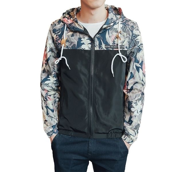 Windjacke Jacken Herren Hooded Sportswear Bomber Mode Leichte Gewicht Blumen Casual Jacken Mäntel Outwear 211110