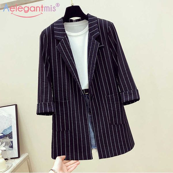

aelegantmis spring women casual blazer jacket striped loose plus size office lady work suit coat ladies business blazers 210607, White