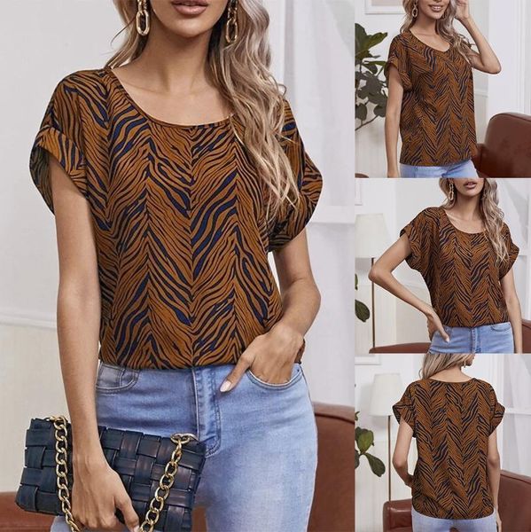 

women's t-shirt round neck short sleeve loose with leaf pattern, White