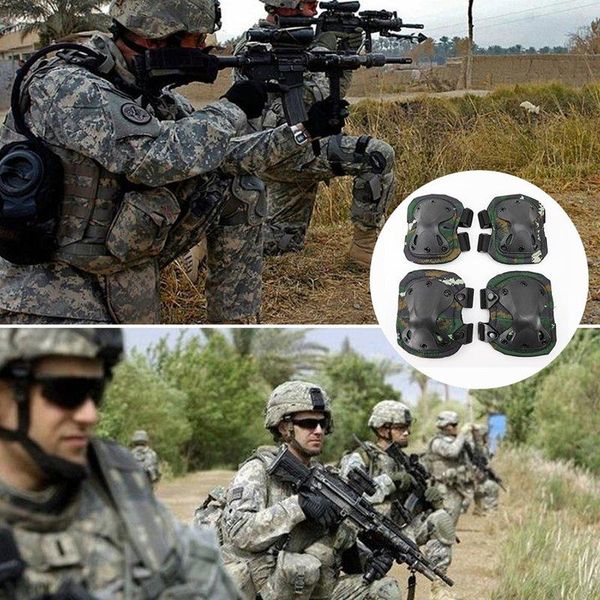 

elbow & knee pads 4pcs/set tactical combat cycling skating outdoor cs game leg support brace kneepad joint wrap, Black;gray