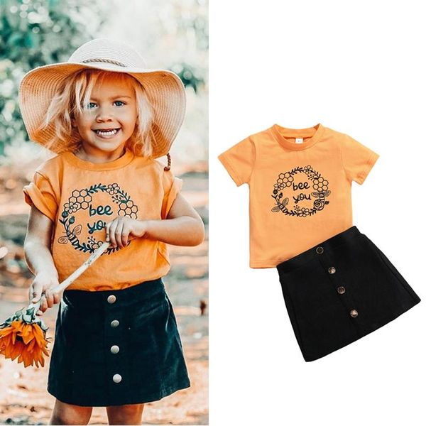 

clothing sets focusnorm 1-6y summer infant girls lovely clothes 2pcs letter floral printed t shirts solid button a-line skirts, White