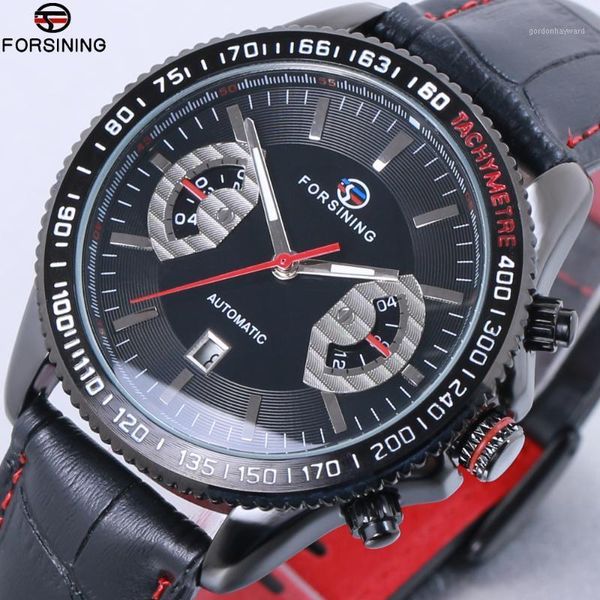 

forsining 2021 calendar display luxury business series genuine leather strap mens watches brand automatic male clock wristwatches, Slivery;brown