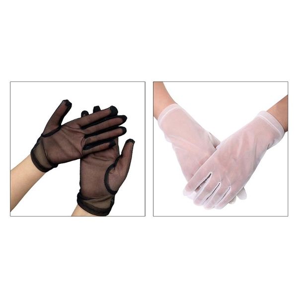 

five fingers gloves girls mesh lace wrist length tulle elegant short full finger anime cosplay wedding accessories, Blue;gray