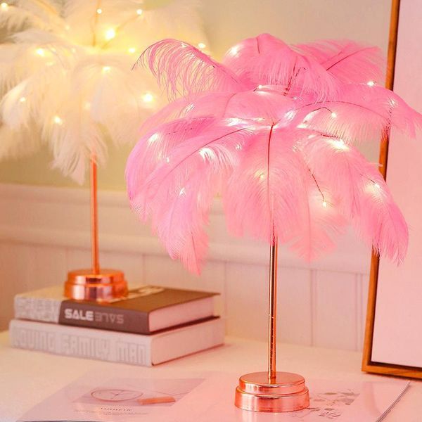 

table lamps 48cm feather lamp usb rechargerable tree shape led lights decorative flashing 5v night light for bedroom