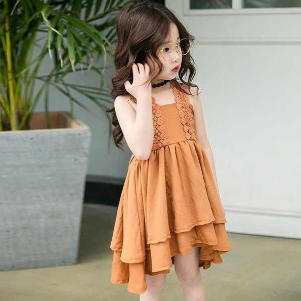 

girl's dresses girls summer baby princess weddings dress fashion cute kids cotton suspender party costume clothing, Red;yellow