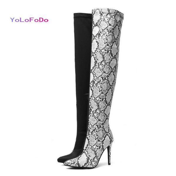 

boots 2021 autumn winter women over the knee mixed color snake print ladies thigh pointed toe thin high heel woman's shoes, Black