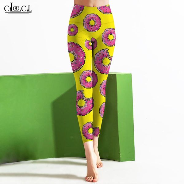 

women's leggings cloocl homerjay donuts printed high waist elasticity 3d fashion sweatpants for women fitness pants, Black