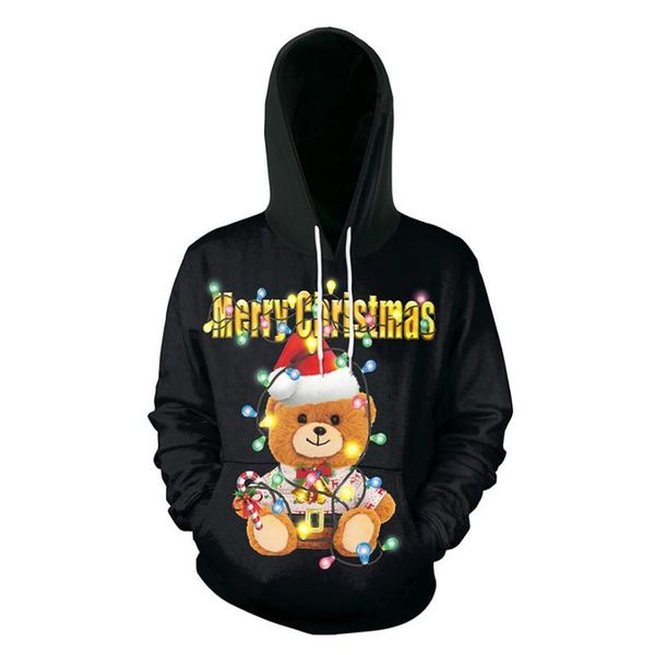 

men's sweaters ugly christmas sweater men women bear 3d printed hoodie sweatshirt with front pocket pullover funny xmas jumpers, White;black