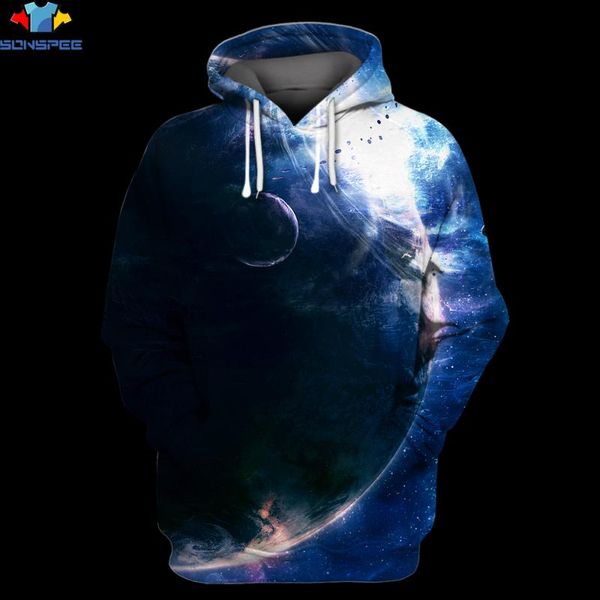 

men's hoodies & sweatshirts sonspee autumn and winter men women astronaut space milky way universe planet 3d print streetwear pullover, Black