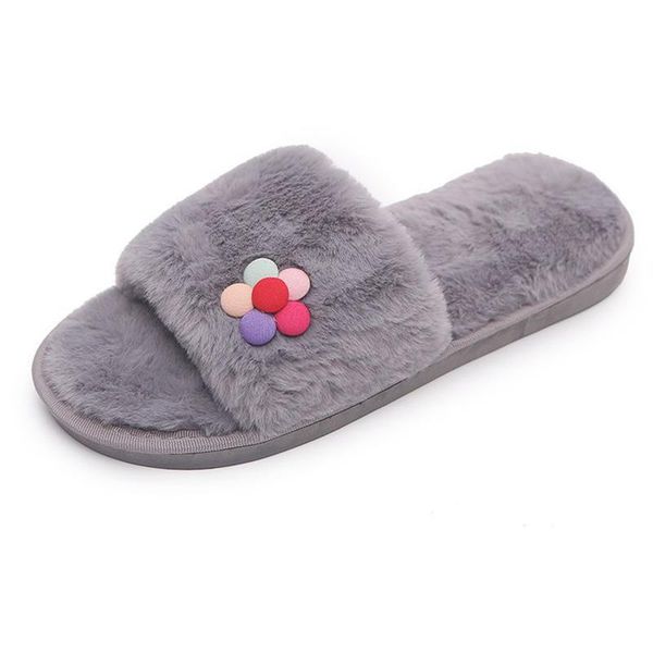 

slippers women solid flat indoor shoes winter plush warm home, Black