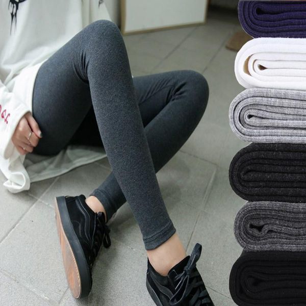 

women's leggings pure cotton for wear in autumn and winter 2021 plush thickened korean high waist tight large size, Black