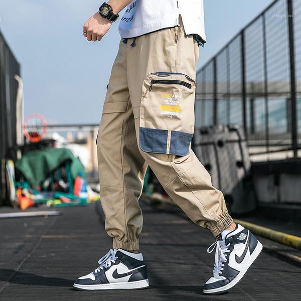 

mens pants street wear big pockets cargo harajuku fashion cotton casual trousers men hip hop clothes joggers 2021 men's, Black