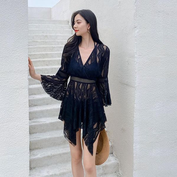 

women's swimwear swimming underwire solid bikinis set women's swimsuit suit covering belly high waist bikini bathing 3 piece, White;black