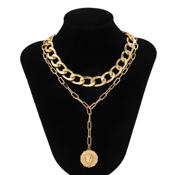 

chokers design big thick chunky chain choker necklace for women men punk portrait pentant hip hop jewelry grunge party gift, Golden;silver