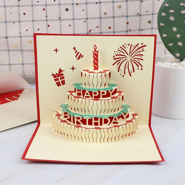 

greeting cards 3d happy birthday cake postcard with envelope friends gift