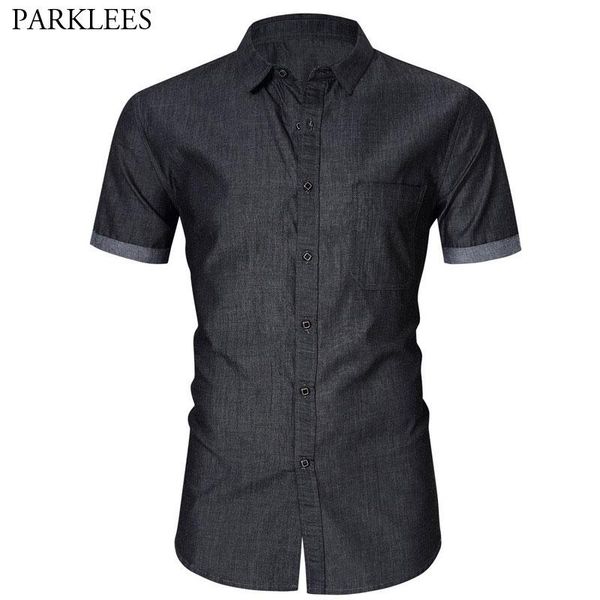 

denim shirt men summer short sleeve cotton mens dress shirts chemise homme soft comfortable solid pocket camisa jeans masculina men's c, White;black