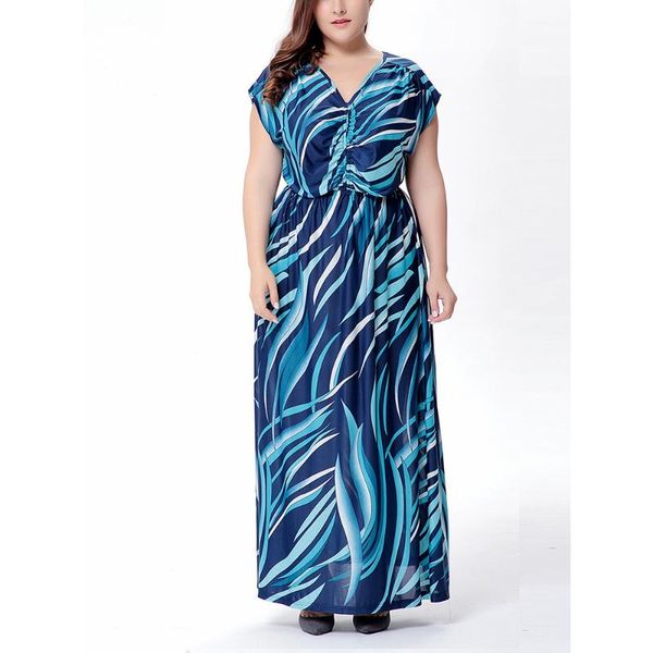

plus size dresses big maxi tunic dress women boho printing large clothing loose sundress retro pleated vestidos, Black