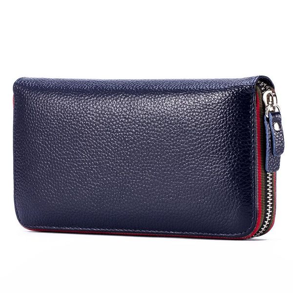 

wallets solid color genuine leather luxury wallet long zipper coin money bag women and men's evening purse, Red;black