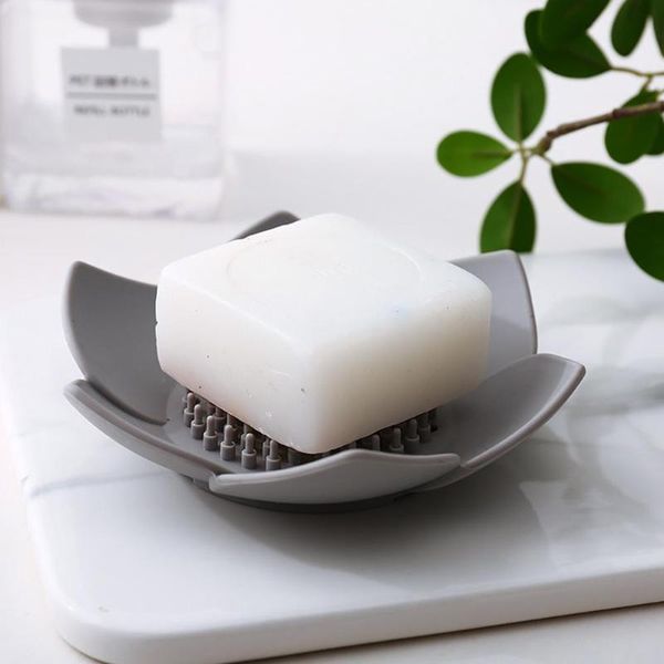 

plastic lotus flower soap dish silicone home bathroom box draining holder storage tray plate drain dishes