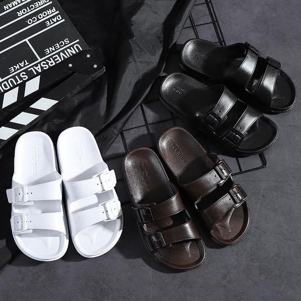 

summer men's and women's slippers double button comfortable women soft bottom sandals, Black
