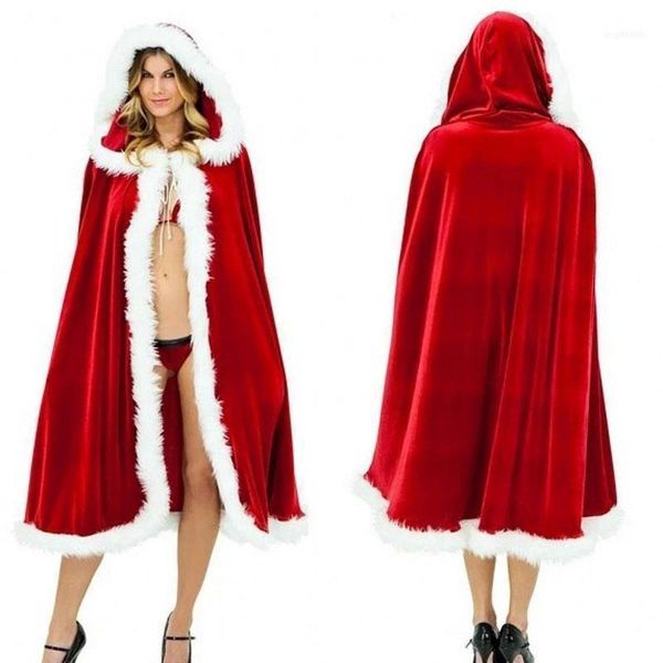 

christmas decorations women hooded cape cloak mrs santa claus xmas costume cappa velvet vampire fancy dress1