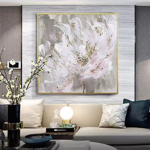

paintings huge pink flower picture wall art 100% hand painted modern abstract oil painting on canvas for living room home decor no frame