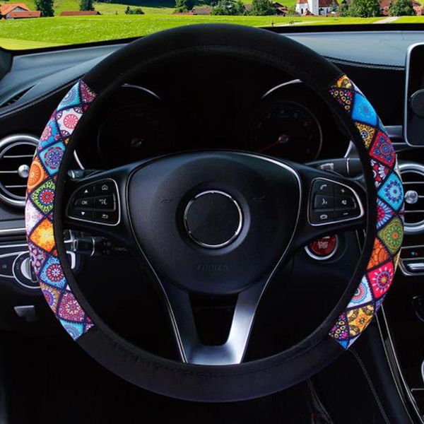 

steering wheel covers 38cm elastic car cover ethnic style print anti-slip